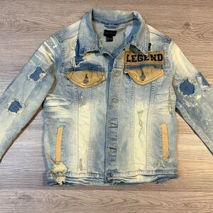 Kids Distressed Denim Jacket with Tan Details